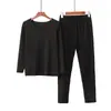 Conjunto Térmico Slim Fit Outono/Inverno 2020 para Mulheres - Camiseta Casual de Base e Calça Cropped, Engrossado para Proteção Contra o Frio