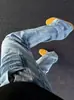 Jeans Fit Limpio con Estampado de Rayos Azul Claro para Hombre, Pantalones con Estilo High Street Americano, Pantalones Acampanados Lavados tipo Cimitarra