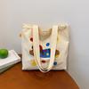 Bolso de hombro de lona estilo coreano con dibujos animados, combinable con todo, de gran capacidad, informal, para estudiantes, para mujer