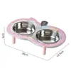 Tigela dupla de aço inoxidável estilo Natal transfronteiriça para gatos, tigela para cães que protege o pescoço, tigela para animais de estimação de uso duplo, tigela de comida para gatos, tigela de água, recipiente de comida