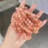 Pulseras Rellenas de Flor de Melocotonero Rosa al por Mayor, Cuentas Redondas, Cuentas Sueltas Rellenas de Flor de Melocotonero de Jade de Seda Dorada, Pulseras para Mujer, Accesorios, Cuentas, Transmisión en Vivo