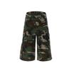 Macacão casual solto com vários bolsos, estilo americano, camuflado, calças curtas de perna larga masculinas, 2025
