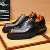 [Britânico] Sapatos Casuais de Couro com Solado Grosso Britânicos, Sapatos Derby Formais para Negócios, Couro Genuíno Couro Envernizado Brilhante Casamento Novo Diamante