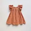 Vestido de Verano 2026 Nuevo Estilo Coreano con Fruncido y Mangas Abullonadas para Niña Ropa Exterior Elegante para Bebé Falda Vestido de Tela de Algodón