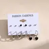 Pendientes Franceses Retro de Perla con Forma de Corazón, Juego de Seis Pares, Pendientes Femeninos al por Mayor, Más Vendidos Transfronterizos Europeos y Americanos