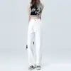 Jeans Rectos Simples y de Moda Estilo Coreano para Mujer, Nuevos para Primavera y Otoño, de Cintura Alta, Adelgazantes y que Alargan la Figura, Sueltos