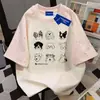 Camiseta de Manga Corta Gruesa de Algodón Puro Talla Grande con Estampado de Estrellas para Hombres y Mujeres, Parches Cuello Redondo, Verano Ajuste Holgado, Top Niche Adelgazante