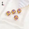 Cuentas Redondas de Flor de Ciruelo Huecas de Cloisonné Tradicional, Cuentas Espaciadoras Azules Quemadas con Esmalte de Goteo de Aceite con Agujero Pasante, Accesorios para Pulseras DIY