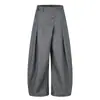Pantalones vaqueros de pierna ancha tipo cimitarra para hombre, marca de tendencia de alta costura, diseño plisado, cierre de botón diagonal, silueta holgada de nicho, pantalones largos