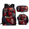 Novo Deadpool Deadpool Refeição de Três Peças Bolsa Estojo Escolar Estudante Bebê Bolsa de Ombro Amazon Fofo Versátil Portátil