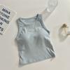 Chaleco corto sin mangas de algodón con letras bordadas para mujer, con almohadilla para el pecho