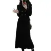 Conjunto de Veludo Cotelê Estilo Hepburn para Mulheres, Design de Outono, Jaqueta Estruturada de Manga Longa nos Ombros, Saia Longa Cauda de Peixe que Marca a Cintura