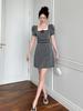 Vestido Miu Gris con Lunares en la Cintura Cuadrado para Mujer Verano Estilo Coreano Silueta Adelgazante Elegante Falda Pequeña en A 61777