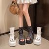Sandalias para Mujer 2025 Nuevas de Tacón Grueso con Hebilla y Correa, Punta Abierta, Estilo Hada con Falda, Pantalones Cortos de Mezclilla, Botines