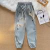 Monos con botones y diseño moderno de estilo Hong Kong para primavera y otoño, pantalones holgados de marca de moda para hombre, pantalones casuales de moda con tobillos atados y todo combinado.