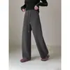 [Pantalones Cálidos de Invierno] Pantalones de Lana Geming Coreanos para el Trabajo con Cordón Scimitar Pantalones de Pierna Ancha de Invierno para Mujer N866C