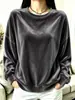 Roupas Femininas Outono/Inverno 2026 UE Estação Independente Amazon Camiseta Casual de Veludo com Gola Redonda e Manga Longa para Mulheres