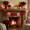 Guirlanda de Contas de Madeira com Coração Vermelho e Rosa de Feltro Cruzada Bandeira com Seta de Cupido Decorações para Festa Temática de Aniversário