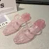 Zapatos de Gelatina para Mujer, Sandalias de Moda Estilo Coreano para Exterior, Sandalias Planas Transparentes de Punta Abierta de Lujo Ligero, Zapatos Transparentes, Accesorios de Flores, Zapatos de Playa