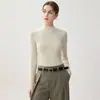 Camiseta básica de cashmere 100% puro sem costura com gola semimédia para mulheres, top interno de tricô quente slim fit para outono e inverno