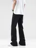Calça Jeans Flare Costurada com Rebites de Alta Qualidade para Homens, Calça Casual Retrô Lavada em Preto para Hip-Hop