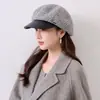 Gorra de boina de tweed patchwork estilo coreano, sombrero octogonal retro y elegante para otoño/invierno, artístico y versátil para ir al trabajo, hace que la cara se vea más pequeña, gorra de pico de pato