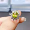 Anillo de Peridoto Natural Popular al por Mayor de Fábrica Plata S925 Incrustado con Piedra Principal 5*7 Joyería de Lujo Venta Directa de Fábrica