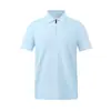 Camisa POLO lisa 225g com 60 fios de linho mercerizado de toque frio e seda de amoreira, T-shirt da moda de manga curta com zíper parcial e estampa de logo