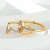 Anillo Rosa con Diamantes Rosas en Forma de Pera, Venta Caliente, Anillo con Diamantes Pequeños Pavimentado Completamente, Corona, Juego de Dos Piezas, Joyería para Manos, Mujeres