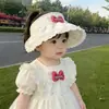 Sombrero de Algodón Puro para Bebé Niña Verano con Encaje y Moño Visera Elegante Sombrero de Sol para Bebés Niñas