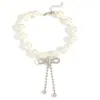 Collar de Perlas de Imitación Transfronterizo Europeo y Americano para Mujer Elegante Dulce y Fresco Gargantilla con Borla de Diamante y Lazo Cadena de Clavícula de Alta Gama
