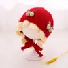 Gorro de punto con borde de encaje, gorro de invierno engrosado estilo princesa para niñas, lindo gorro de bebé, cálido y protector para los oídos, de doble capa con un lazo