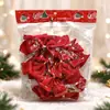 Enfeites de Árvore de Natal 5cm Laços de Veludo Vermelho de Natal Pacote com 12 Unidades Dourado, Prata e Vermelho Tecido Laços Pequenos