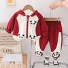 Ropa para niños, primavera 2025, novedad, niños y niñas, sudadera con capucha y cremallera de dibujos animados, traje de manga larga, pantalones de bebé, conjunto de dos piezas