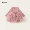 M Modelo de Bem-Estar Vestido de Menina Primavera e Outono Não Reutilizável Vestido Floral Infantil Vestido de Menina Outono Manga Longa Roupas Infantis Liquidação