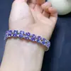 Pulsera de Tanzanita Natural en un Deslumbrante Color Morado, Completamente Pulida, con Piedra Principal Finamente Incrustada de Plata 925 de 4*6 mm