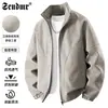 Chaqueta de cuero con textura de terciopelo retro de otoño e invierno con cuello alto para hombre, top de moda holgado estilo coreano vintage, abrigo de marca casual moderno