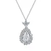 Colar de Prata de Lei S925 com Diamante de Alto Carbono para Mulheres, Corte Flor de Gelo Gota d'Água Verde Formato Pera Zircônia 8A Pedra Principal Corrente de Clavícula Flor