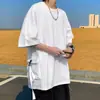 Camiseta Retro Estilo Americano Cuello Pequeño para Hombre Moda Verano Marca Diseño de Bolsillo Grande Sentido de Diseño Nicho Manga Corta Estilo Hong Kong talla extra Media Manga