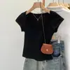 Camiseta Feminina de Verão com Ponto de Renda Único e Bonito, Manga Curta, Nova 2025, Preta, Top Básico de Camada Interna de Alta Qualidade