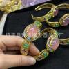 Pulseira Vazada de Calcedônia com Ouro Antigo Incrustado, Artesanato de Incrustação de Pedras Preciosas, Pulseira Vintage Feminina e Fornecimento Atacadista para Transmissão ao Vivo