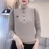 Camiseta Base DeRong 2025 Nuevo Otoño Acanalada DeRong Conjunto de Mamá Cuello Medio Alto Manga Larga Empalmada Camiseta para Mujer