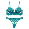 Nuevo conjunto de lencería sexy de encaje bordado estilo europeo y americano para mujer, ultrafino, minimiza los bustos grandes, sujetador anti-caída