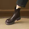 Botines Chelsea cortos de estilo británico con punta redonda para mujeres petite, tacón grueso de 5.5 cm, versátiles, suaves y cómodos