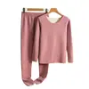 Conjunto de Roupa Íntima Térmica Feminina com Top de Manga Longa e Calça Grossos e Forrados com Fleece, Sem Costura, Verde Escuro e Preto, para o Inverno