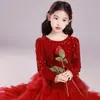 Vestido para Niña, Vestido de Princesa, Vestido de Lujo de Gama Alta para Piano, Vestido Rojo de Manga Larga de Primavera para Anfitriona Infantil