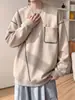 Sudadera blanca para hombre con costuras de contraste, corte holgado, versátil para otoño, sin capucha, marca de moda, cuello redondo, prenda exterior gruesa para adolescentes