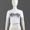 9743t 2008 Dese Feminino Novo Gola Redonda Estampa Fashion Sexy Sexy Slim Camiseta Top