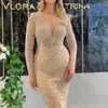 Primavera 2025 Nueva Ropa Femenina de Exportación Europea y Americana Transfronteriza Nuevo Bronceado Manga Larga Ajustado Sexy Falda Larga Vestido de Noche Falda Larga