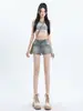 Shorts de mezclilla estilo americano para mujer, verano 2026 nuevos vintage desgastados de cintura alta adelgazantes elásticos de línea A hot pants modernos